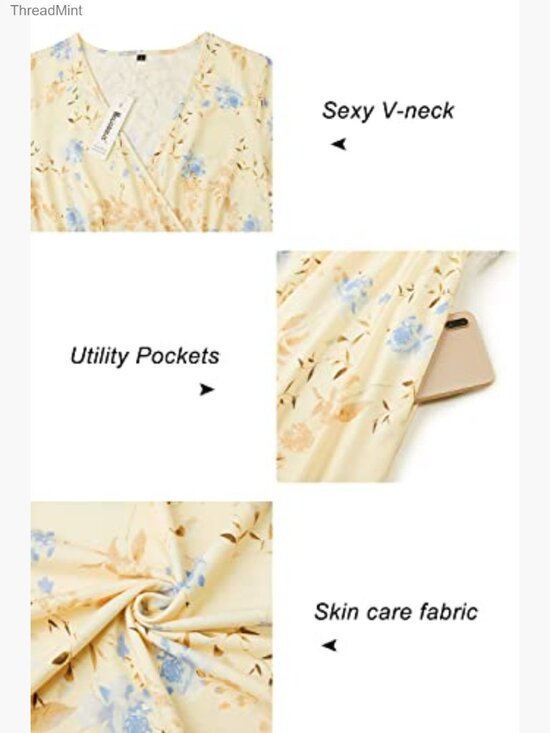 Soft Stretchy V-Neck Midi Dress with Pockets Floral Summer Casual - Picture 6 of 6